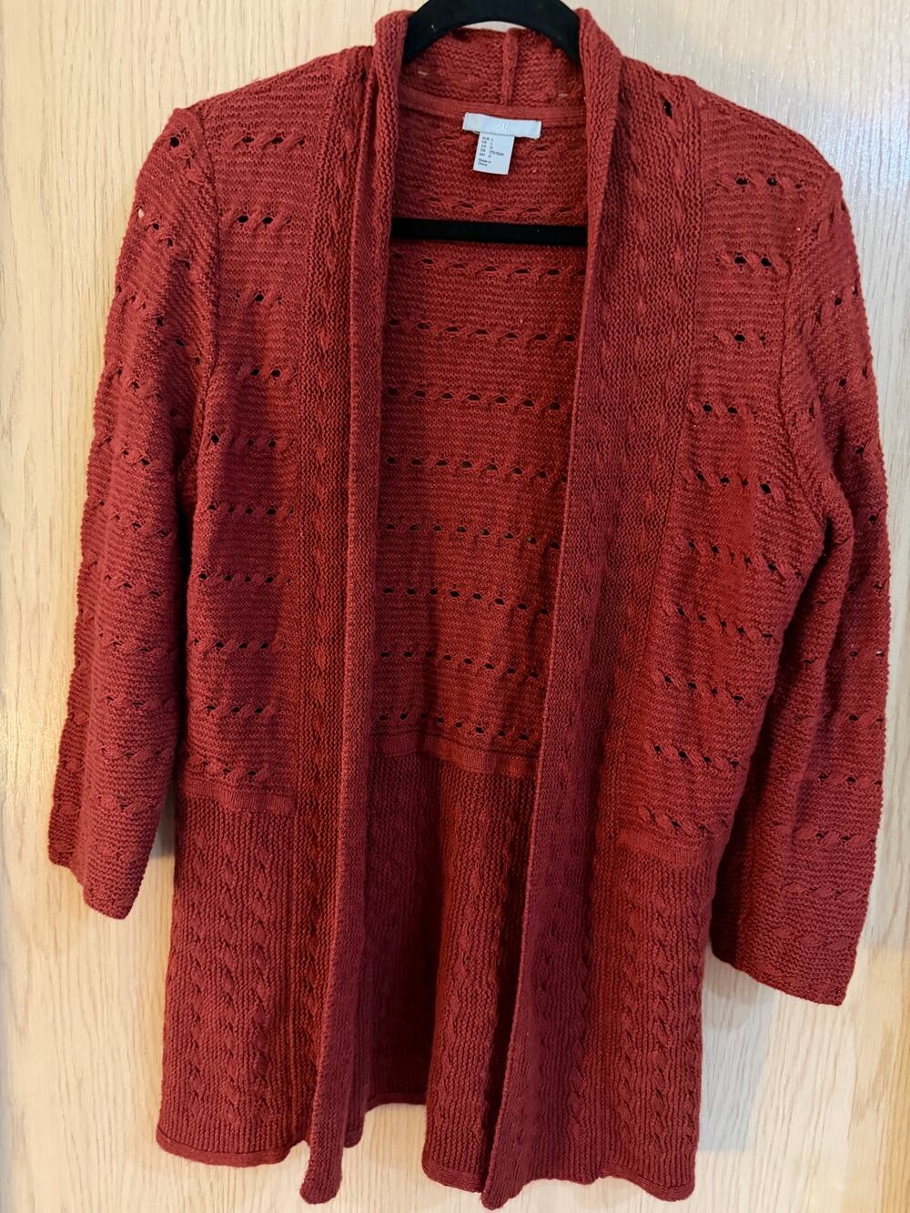 H&M Rust Angora Blend Pointelle Open Front Long Cardigan L